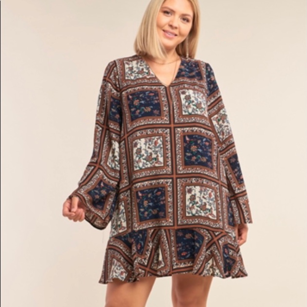 Love Riche Loose Fit V-Neck Flounce Hem Mini Dress